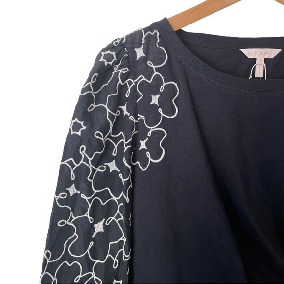 Rebecca Taylor Embroidered Tai Floral‎ 10 Black Mini Silk Cotton Dress - Picture 13 of 14